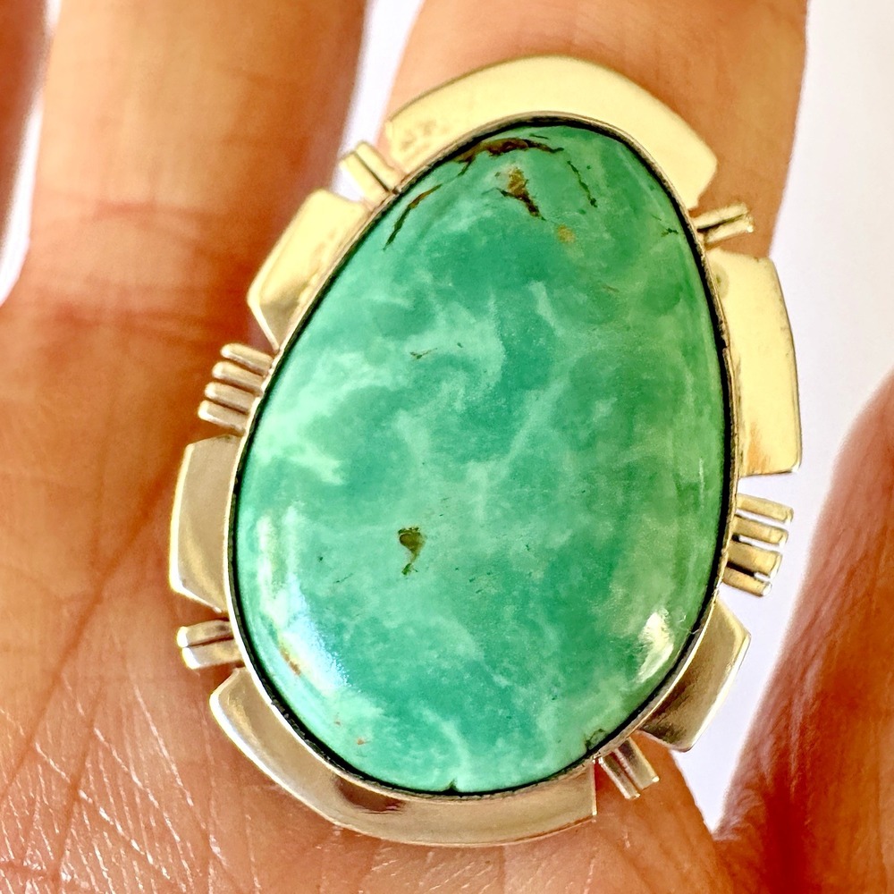 Chunky Turquoise Navajo Ring Sz 7 Sterling Evelyn Bahe Big Native American
